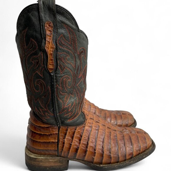Reywelt Leather Crocodile or Alligator Western Square Toe Cowboy Boots Men's 7.5 - Picture 2 of 14